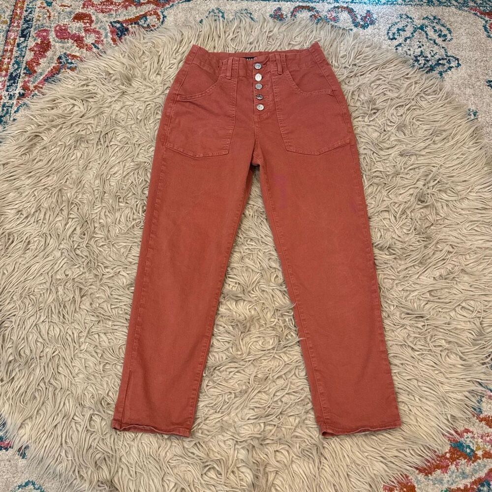 Veronica Beard Arya Utility Button Fly High-Rise Crop Straight Jeans in terracot